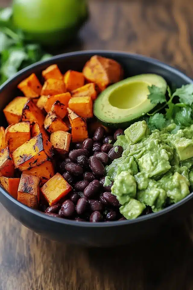 Sweet Potato and Black Bean Bowls with Avocado Lime Dressing - Savoring ...