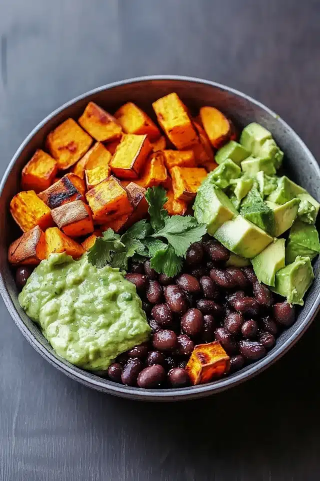 Sweet Potato and Black Bean Bowls with Avocado Lime Dressing - Savoring ...